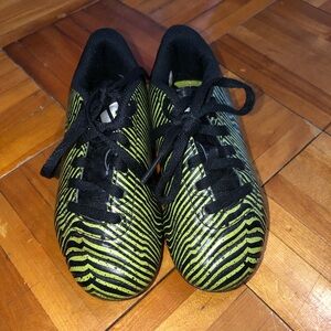 Adidas Black and Green Soccer shoes with Dynamic Stripes